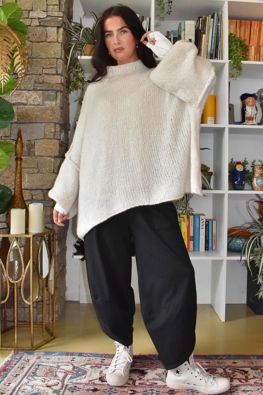 Big Softie Funnel Grunge Knit Ecru
